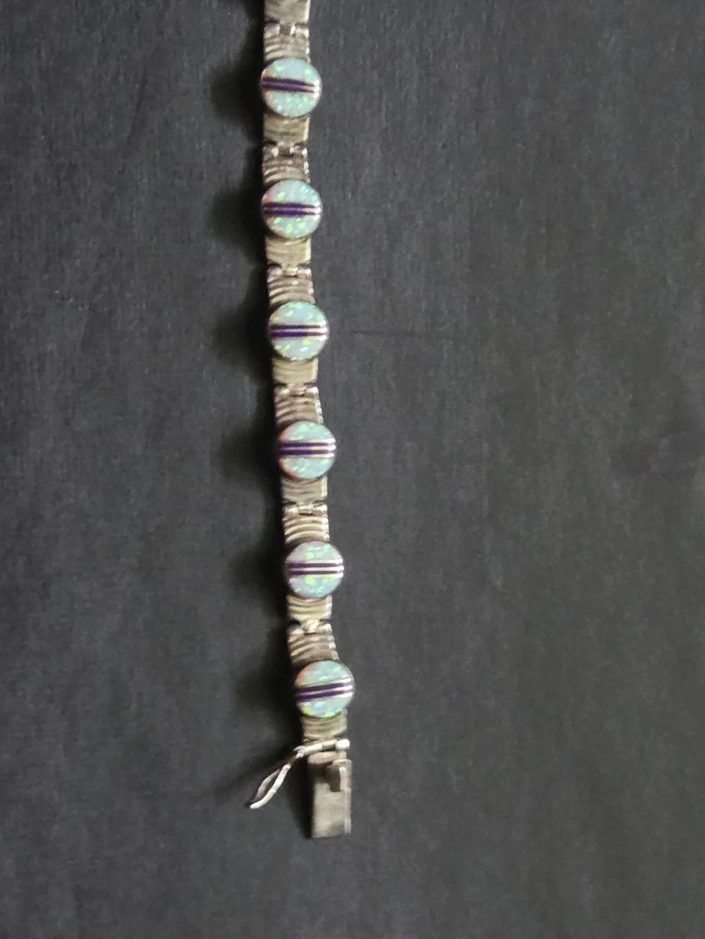 Vintage Sterling Silver Southwestern Fire Opal Inlay Link Bracelet QF 925 - Picture 4 of 9